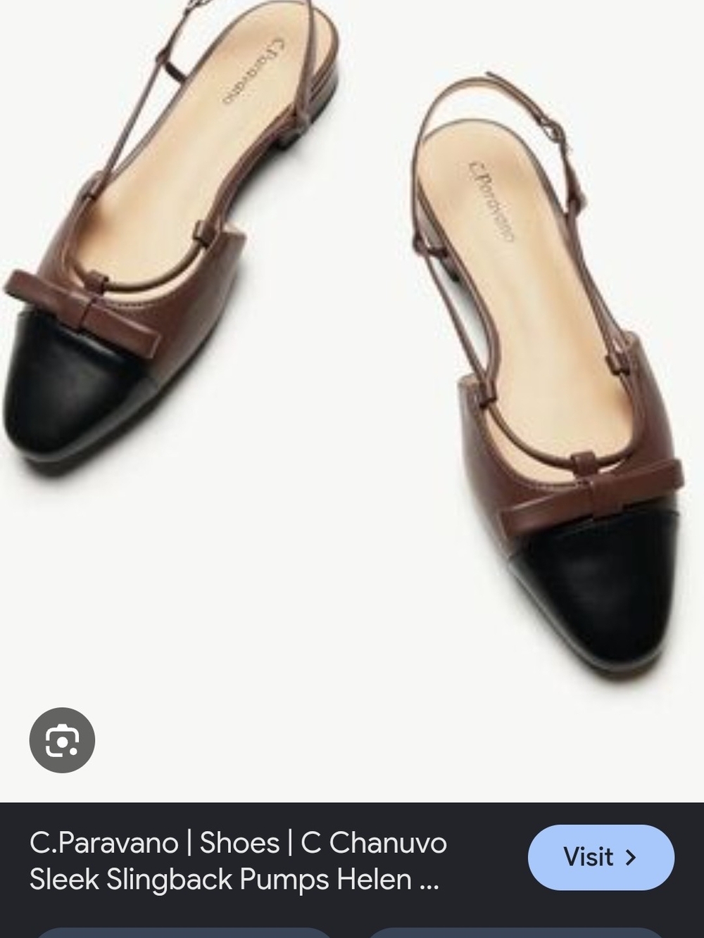 C. Paravano Brown and Black Pointed Slingback Mules